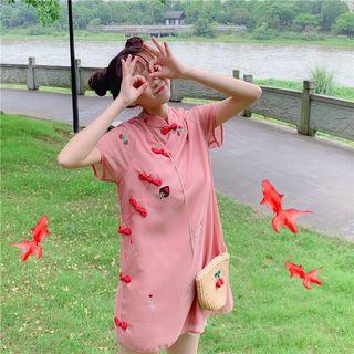 Embroidered Short-sleeve Mini Dress