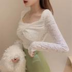 Long-sleeve Square Neck Lace Top