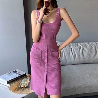 Set: Sleeveless Knit Top + Asymmetrical Pencil Skirt