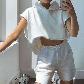 Cap-sleeve Hooded T-shirt