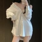 Cold-shoulder Shirtdress White - One Size