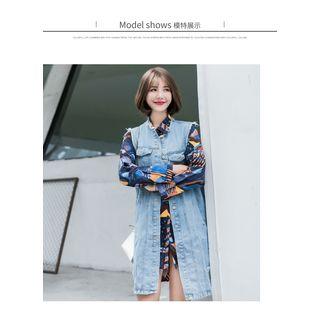 Ripped Long Buttoned Denim Vest