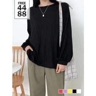 Balloon-sleeve Plain T-shirt