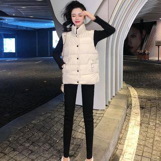 Padded Vest / Skinny Pants / Mock Neck Long-sleeve Top