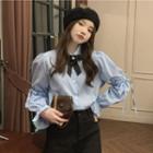 Long-sleeve Drawstring Bow Blouse