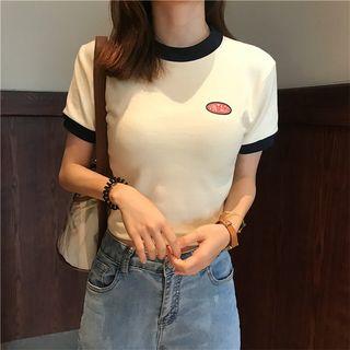 Short-sleeve Contrast-trim Crop Top