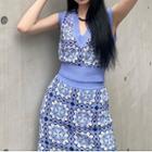 Patterned Knit Sweater Vest / Midi Knit Skirt