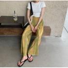 Print Wide Leg Pants Greenish Gold - One Size