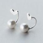 925 Sterling Silver Heart Faux Pearl Earrings
