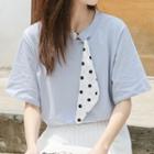 Elbow-sleeve Dotted Mock-scarf T-shirt