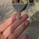 Faux Pearl Bead Earring 1 Pair - 925 Earring - Grayish Blue & Gold - One Size