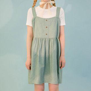 Button-front A-line Mini Jumper Dress