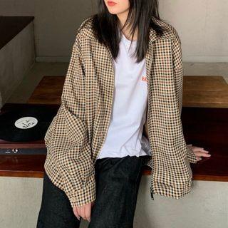 Plaid Zip Jacket Caramel - One Size