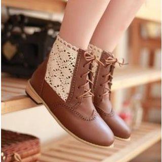 Lace-panel Lace-up Ankle Boots
