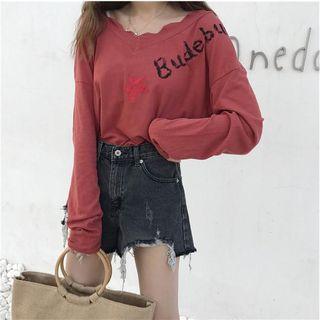 Plain Scallop Trim Long Sleeve T-shirt