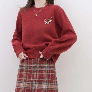 Rhinestone Pin Accent Cropped Sweater