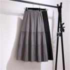 Tiered A-line Midi Crinkle Skirt