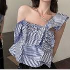 One-shoulder Striped Ruffled Camisole Top