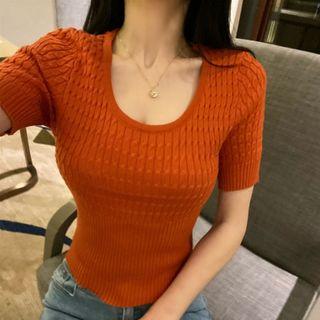 Plain Knit Short-sleeved Top