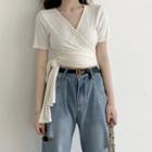Short-sleeve Wrap Top / Wide-leg Jeans