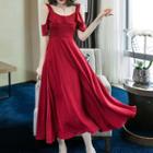 Ruffle Short-sleeve Maxi A-line Dress