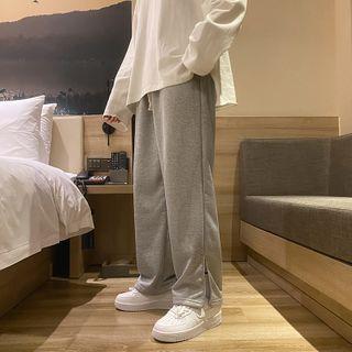 High-waist Plain Loose Fit Split Pants