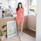 Puff-sleeve Ruffle-hem Shirred Dress