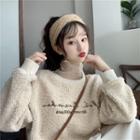 Mock Two-piece High-neck Lace Embroidered Word Furry Top