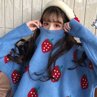 Strawberry Print Oversized Sweater
