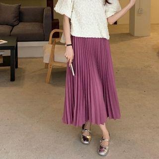 Pleated Midi A-line Skirt Rose Pink - One Size