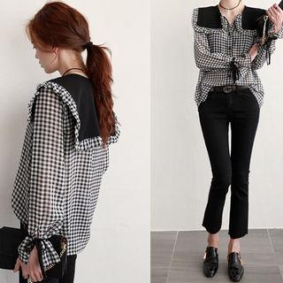 Frilled Capelet Gingham Blouse
