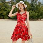 Spaghetti Strap Pattern Mini Dress