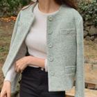 Button-up Tweed Jacket Mint Green - One Size