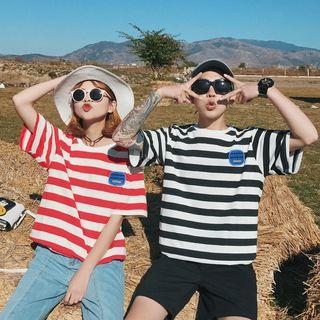 Couple Matching Striped Print Short-sleeve T-shirt