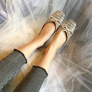 Rhinestone Bow-accent Square-toe Flats