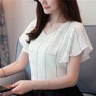 Window Pane Short Sleeve Chiffon Blouse