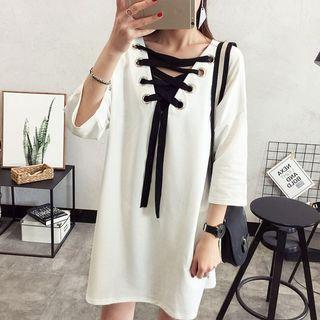 3/4-sleeve Cross Neck T-shirt Dress