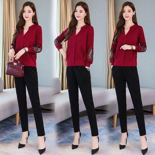 Set: Mesh Panel Blouse + Dress Pants