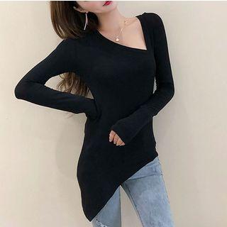 Long-sleeve V-neck Asymmetric T-shirt