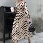 Long-sleeve Dotted Midi A-line Skirt As Shown In Figure - One Size