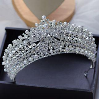 Faux Pearl Rhinestone Crown Headpiece White - One Size
