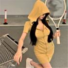 Hooded Mini Bodycon Dress Yellow - One Size