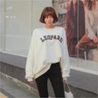 Leopard Letter-patch Oversized Sweatshirt Ivory - One Size