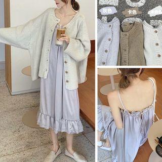 Plain Loose-fit Cardigan / Plain Sleeveless Dress
