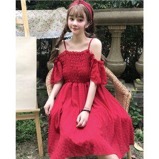 Off-shoulder Spaghetti Strap Short-sleeve Dress