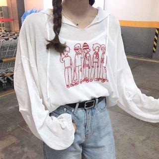 Print Long-sleeve Hooded Top