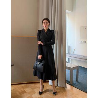 Puff-shoulder Belted Maxi Wrap Dress