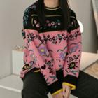 Color-block Floral Jacquard Sweater