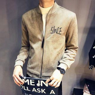 Faux Suede Lettering Zip Jacket