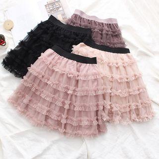 Frill Trim A-line Mesh Skirt